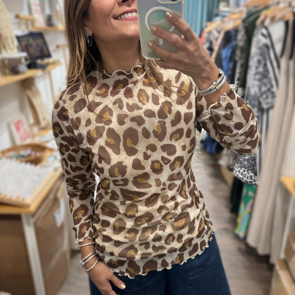 Leopard Print Long Sleeve Top - Peplum Clothing