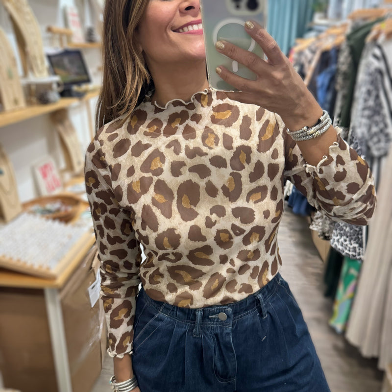 Leopard Print Long Sleeve Top - Peplum Clothing