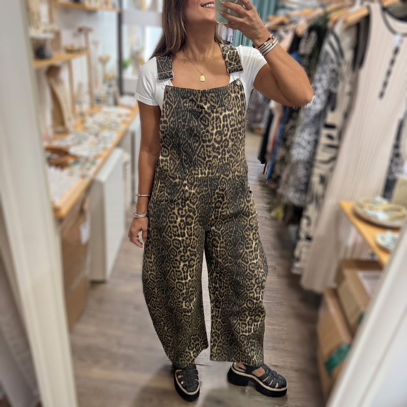 Leopard Print Loose Fit Overall - Peplum Clothing