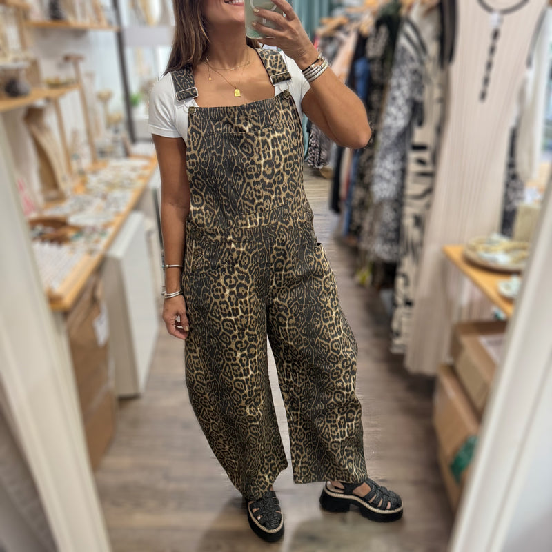 Leopard Print Loose Fit Overall - Peplum Clothing