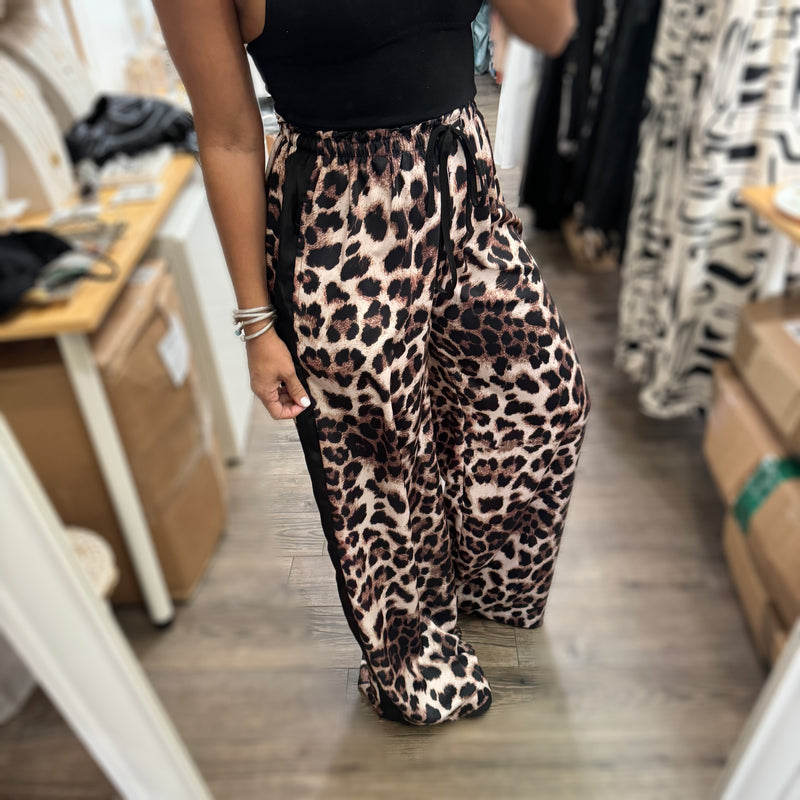 Leopard Print Side Stripe Pants - Peplum Clothing