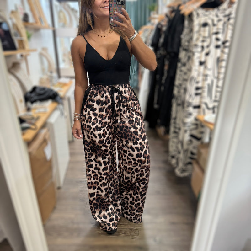 Leopard Print Side Stripe Pants - Peplum Clothing