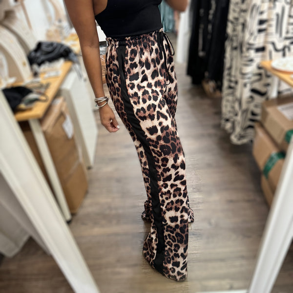 Leopard Print Side Stripe Pants - Peplum Clothing