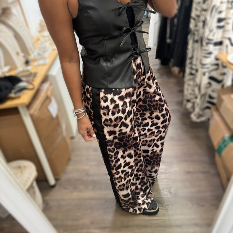 Leopard Print Side Stripe Pants - Peplum Clothing