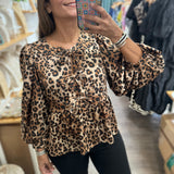 Leopard Print Ties Detail Top - Peplum Clothing