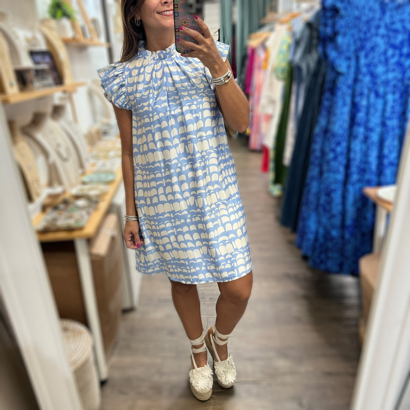 Light Blue Print Dress - Peplum Clothing