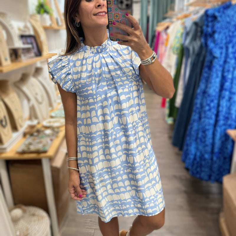 Light Blue Print Dress - Peplum Clothing
