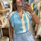 Light Blue Striped Top - Peplum Clothing