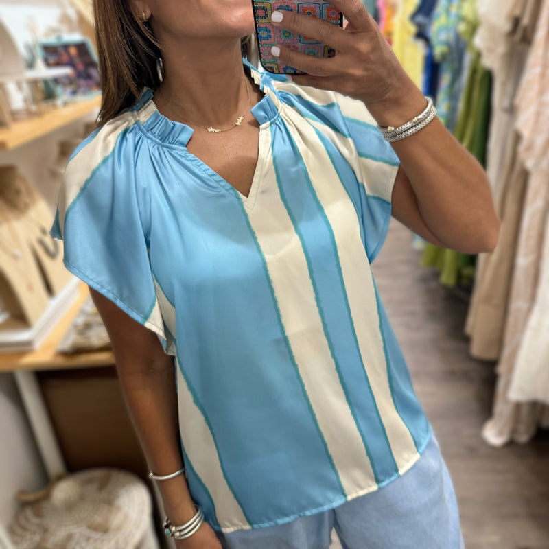 Light Blue Striped Top - Peplum Clothing