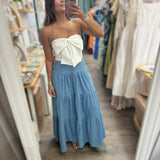 Light Denim Tiered Maxi Skirt - Peplum Clothing