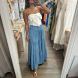 Light Denim Tiered Maxi Skirt - Peplum Clothing