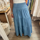 Light Denim Tiered Maxi Skirt - Peplum Clothing