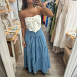 Light Denim Tiered Maxi Skirt - Peplum Clothing