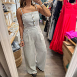 Light Grey Front Buttons Jumpsuit - Peplum Clothing