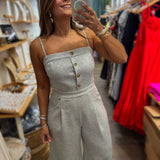 Light Grey Front Buttons Jumpsuit - Peplum Clothing