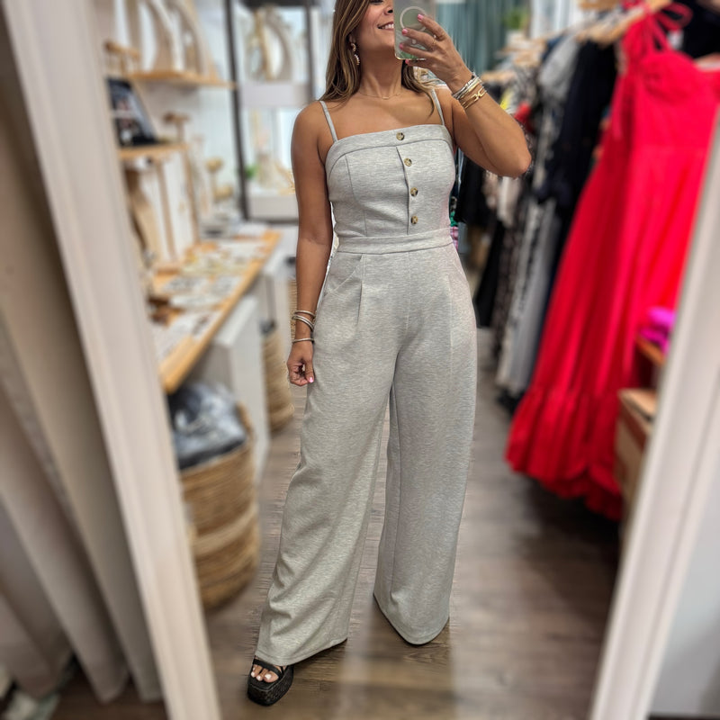 Light Grey Front Buttons Jumpsuit - Peplum Clothing