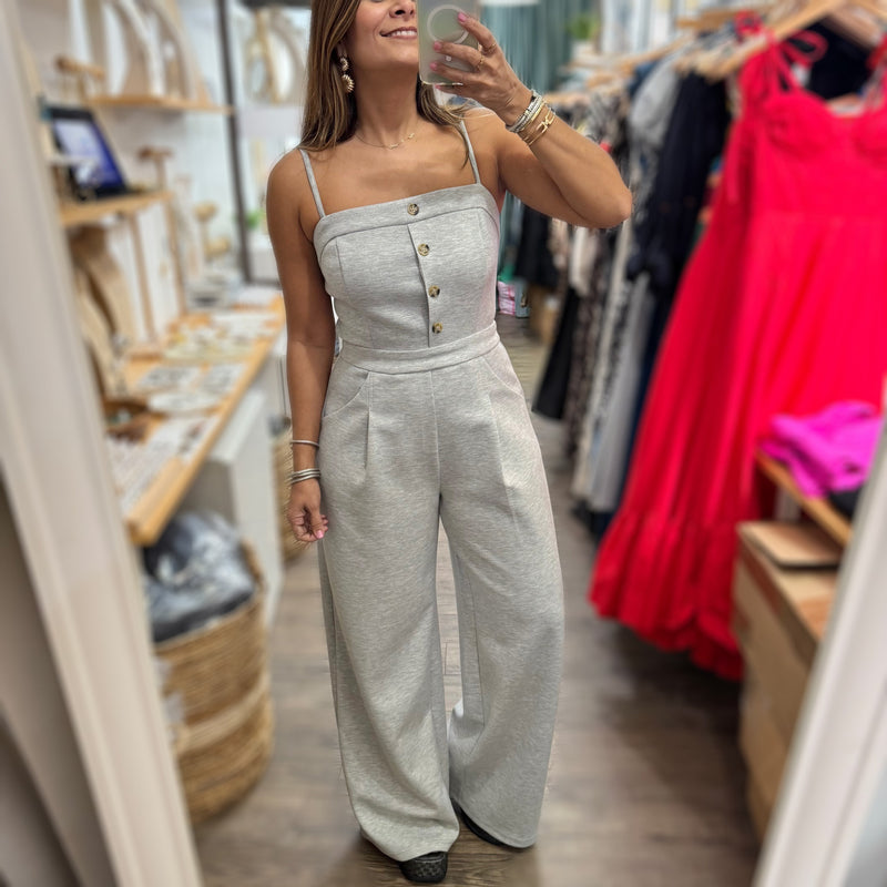 Light Grey Front Buttons Jumpsuit - Peplum Clothing