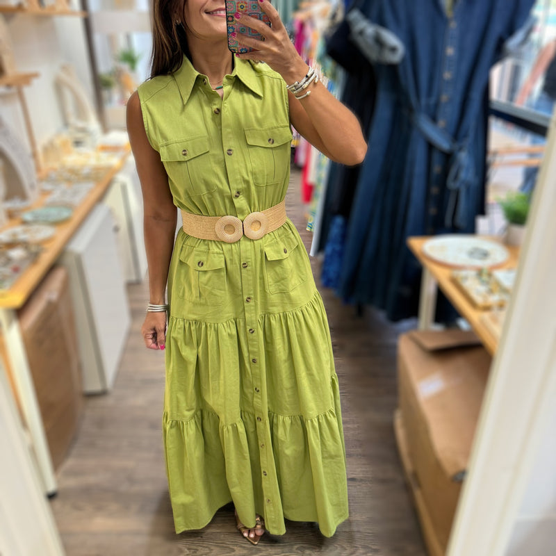 Lime Button Down Dress - Peplum Clothing