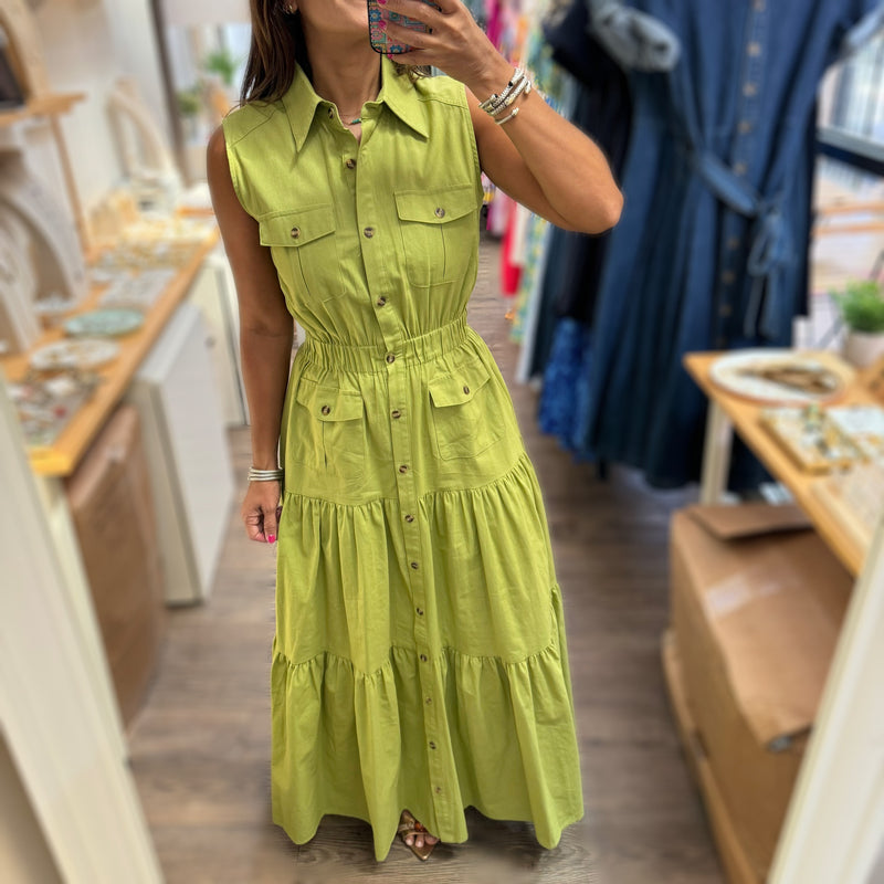 Lime Button Down Dress - Peplum Clothing