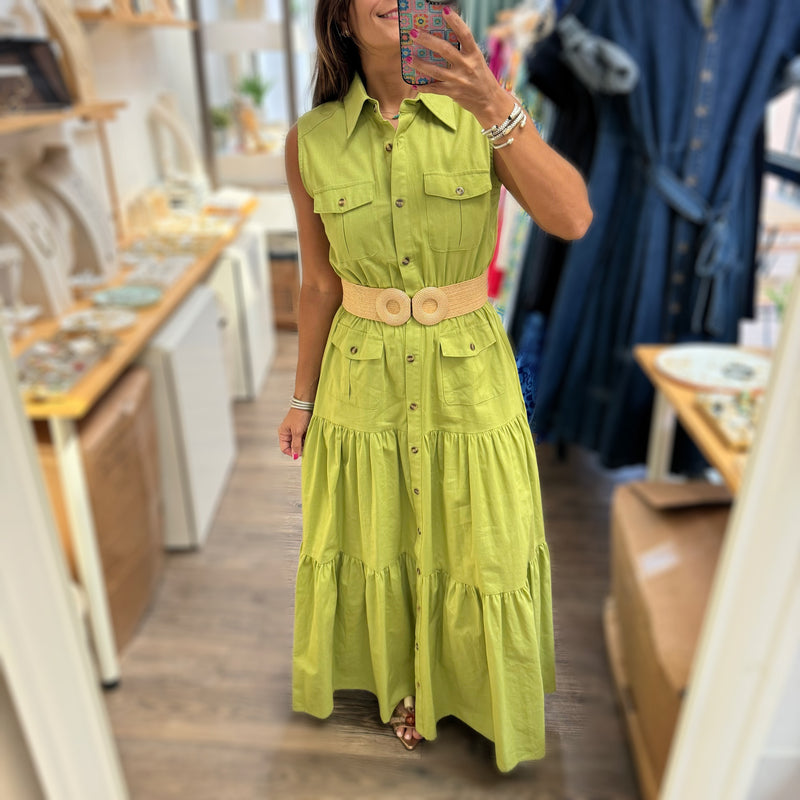 Lime Button Down Dress - Peplum Clothing