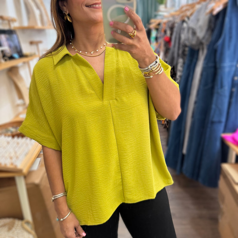 Lime V - Neck Top - Peplum Clothing