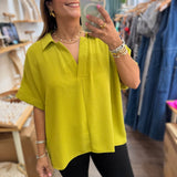 Lime V - Neck Top - Peplum Clothing