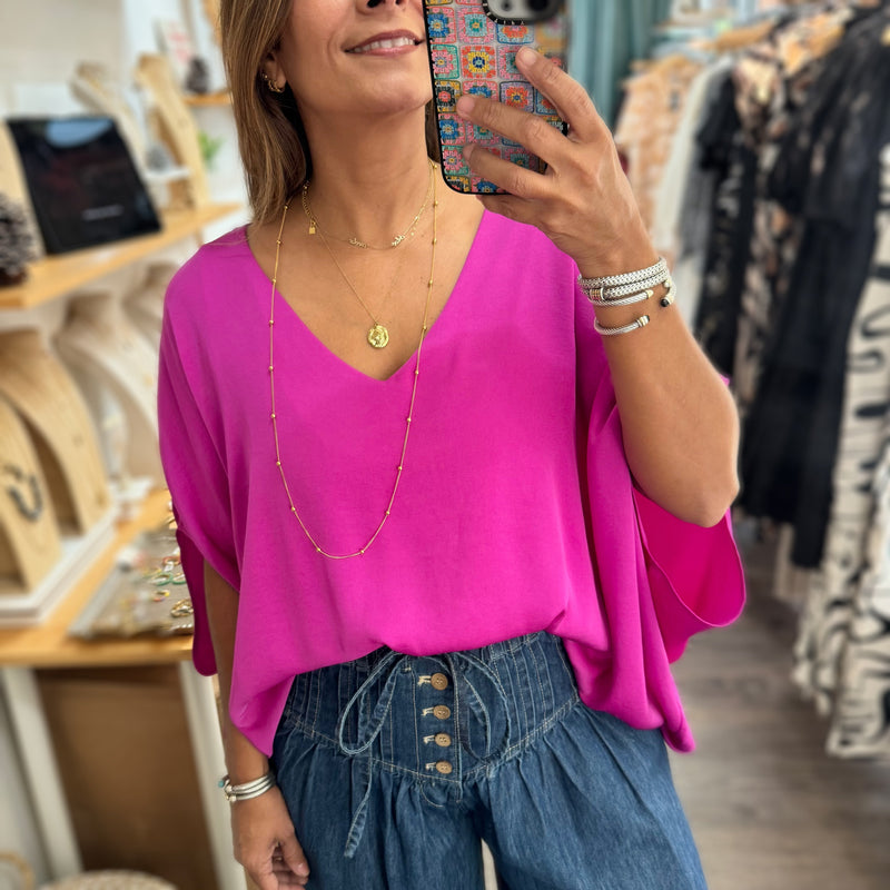 Magenta Caftan V - Neck Top - Peplum Clothing