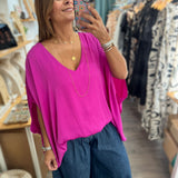 Magenta Caftan V - Neck Top - Peplum Clothing