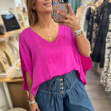 Magenta Caftan V - Neck Top - Peplum Clothing