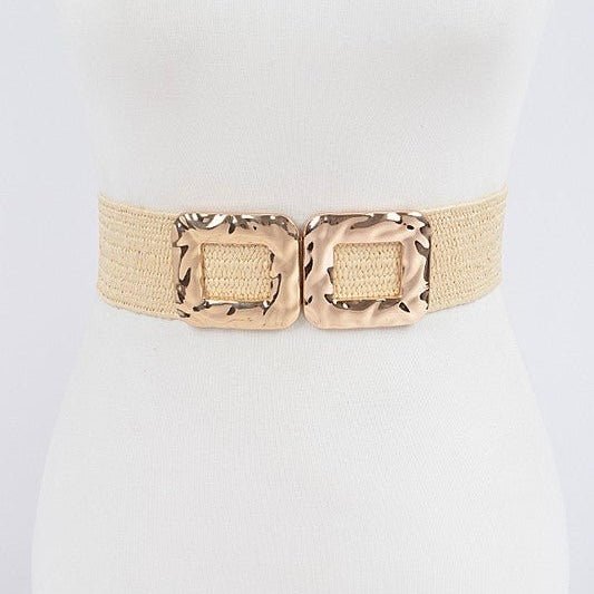 Metal Buckle Stretch Straw Belt - Peplum Clothing