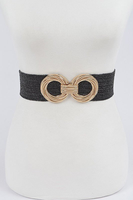 Metal Circle Buckle Stretch Straw Belt - Peplum Clothing