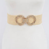 Metal Circle Buckle Stretch Straw Belt - Peplum Clothing