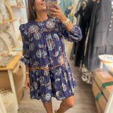 Navy Paisley Print Dress - Peplum Clothing