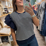 Navy Stripes Textured Top - Peplum Clothing