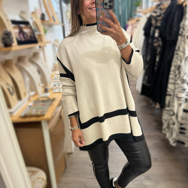 Oatmeal & Black Poncho Sweater - Peplum Clothing