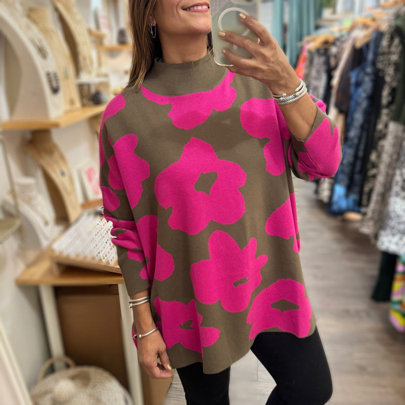 Olive & Fucshia Loose Fit Top - Peplum Clothing