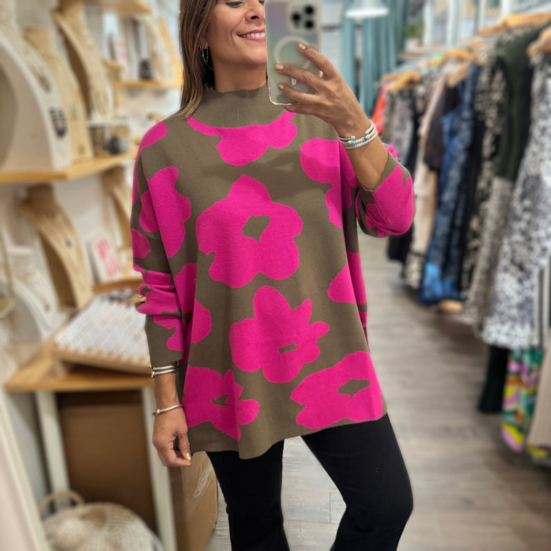 Olive & Fucshia Loose Fit Top - Peplum Clothing