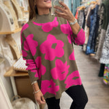 Olive & Fucshia Loose Fit Top - Peplum Clothing