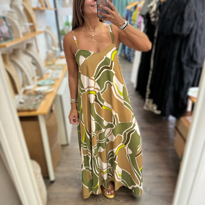 Olive Mix Maxi Dress - Peplum Clothing