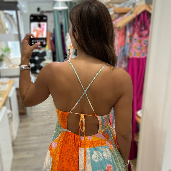 Orange Mix Back Detail Dress - Peplum Clothing