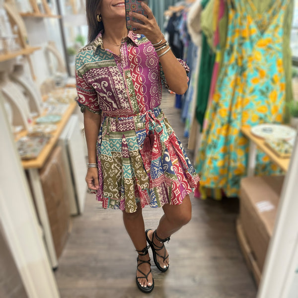 Patchwork Print Dress - Peplum Clothing