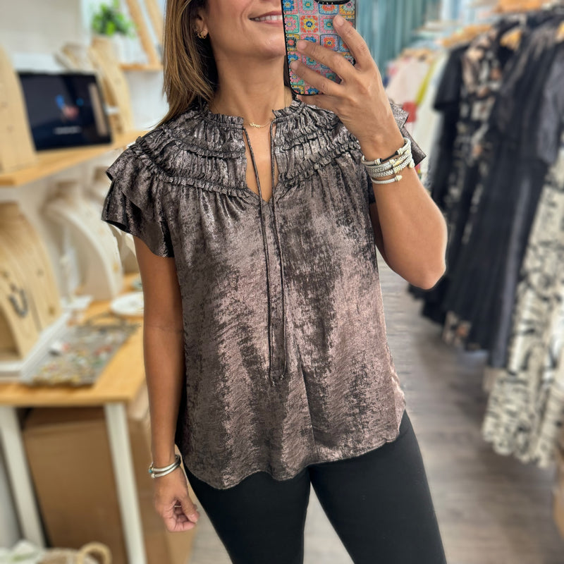 Pewter Metallic Flowy Top - Peplum Clothing