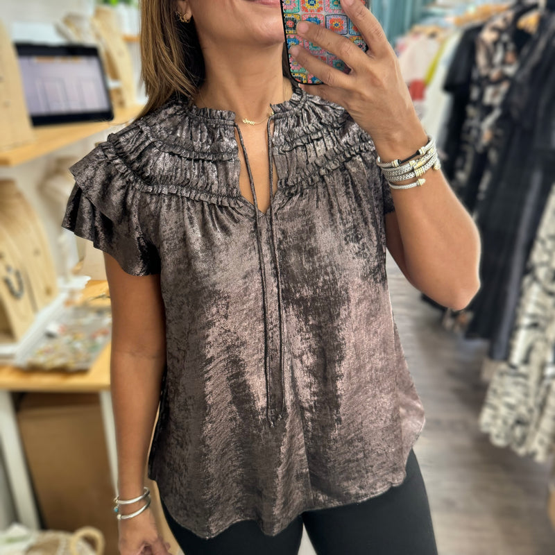 Pewter Metallic Flowy Top - Peplum Clothing