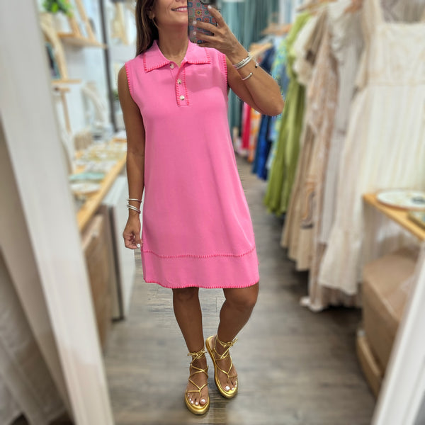 Pink Contrast Stitch Dress - Peplum Clothing