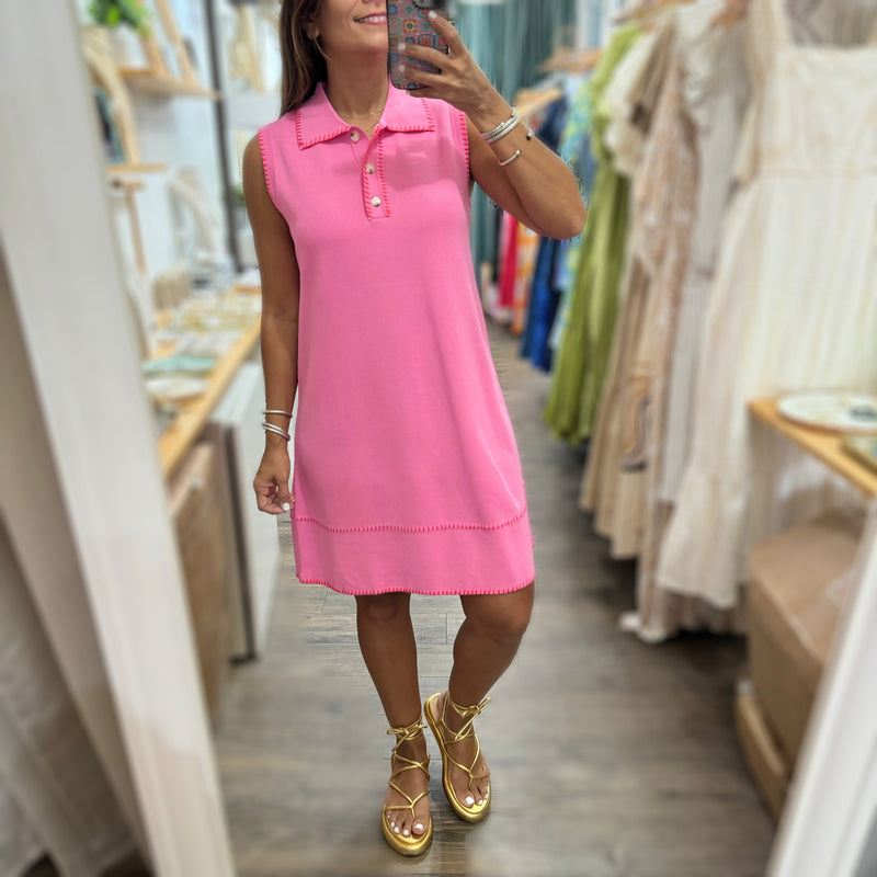 Pink Contrast Stitch Dress - Peplum Clothing