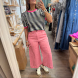 Pink Denim Cropped Pant - Peplum Clothing