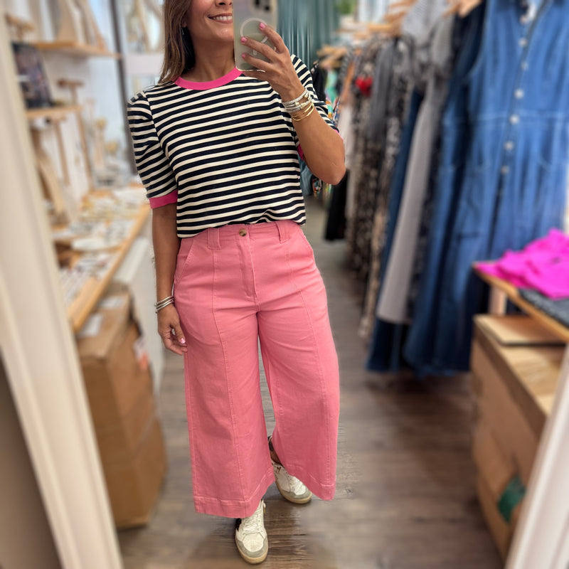 Pink Denim Cropped Pant - Peplum Clothing