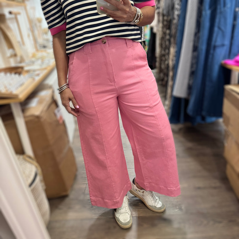 Pink Denim Cropped Pant - Peplum Clothing