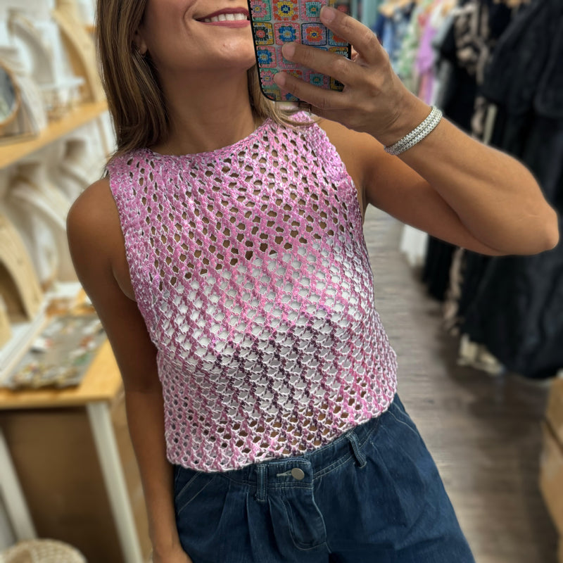 Pink Metallic Tank Top - Peplum Clothing