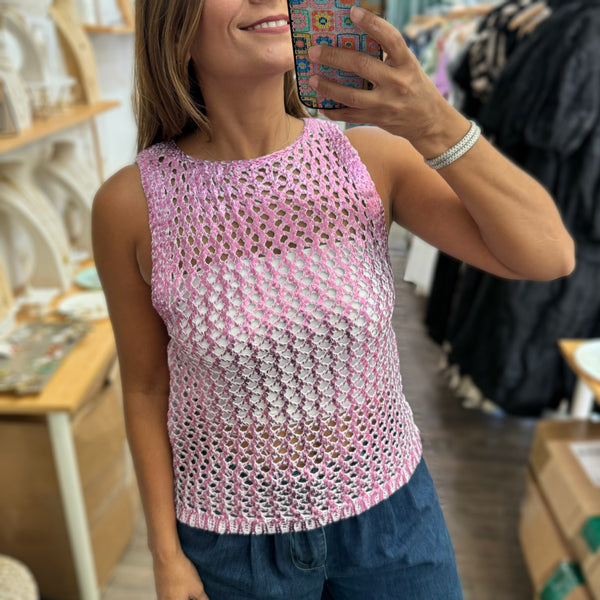 Pink Metallic Tank Top - Peplum Clothing